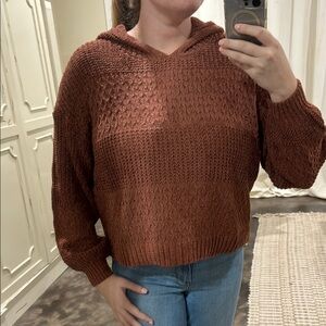 Cozy Brown Knit Sweater Hoodie for Women